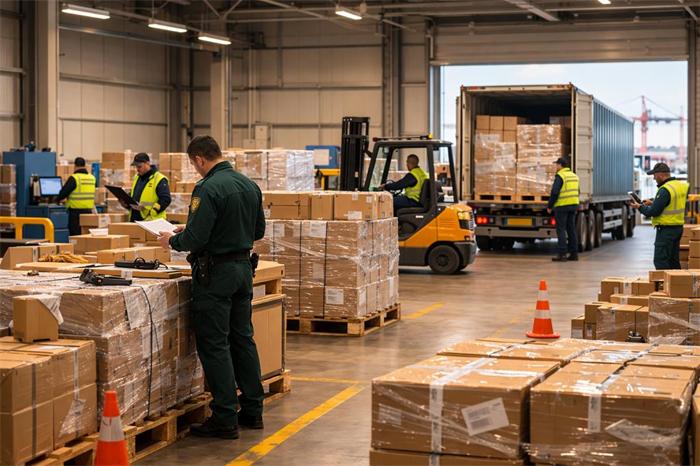 Customs officers reviewing documents for a DDP shipment imported from China