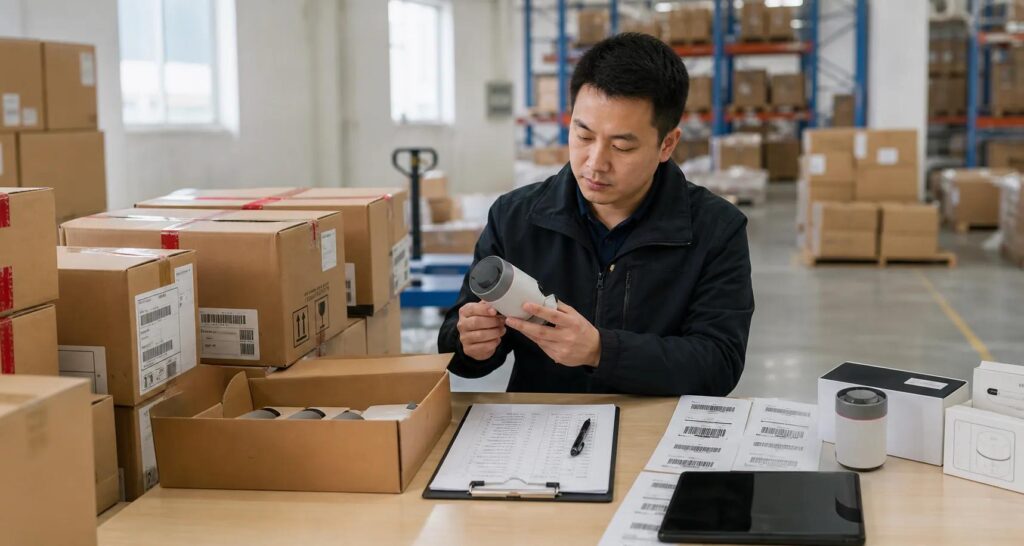 China warehouse receiving and inspecting products before international shipping for 1688 buyers