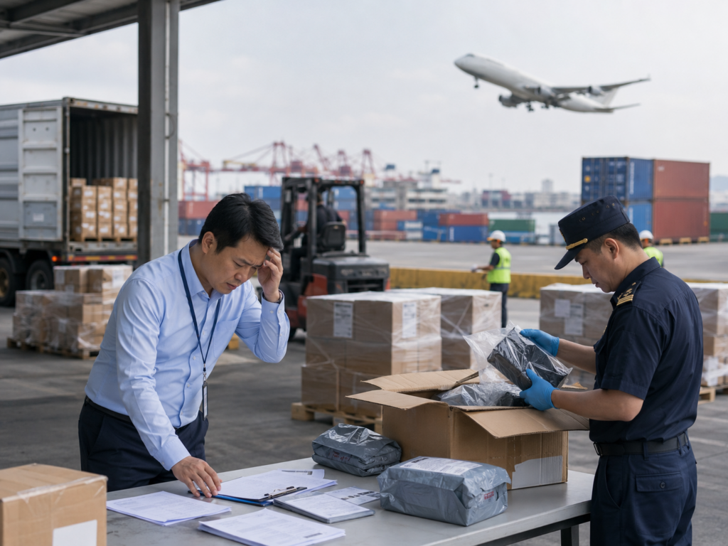 Standard shipping from China customs inspection process with cargo documents and import clearance procedures