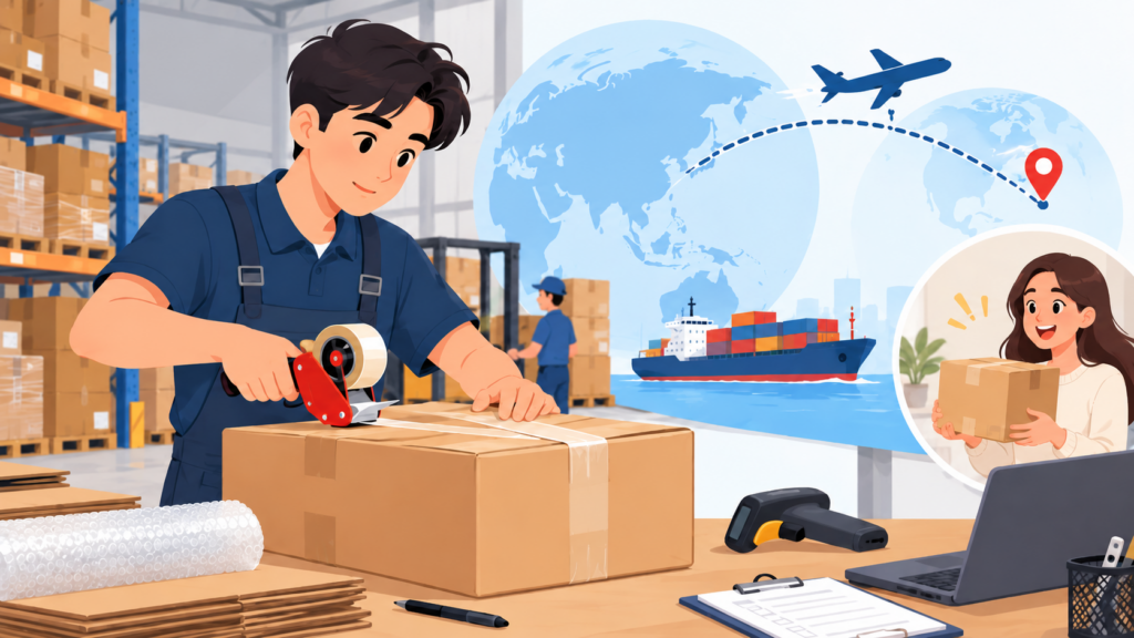 1688 international shipping process after warehouse consolidation and packing