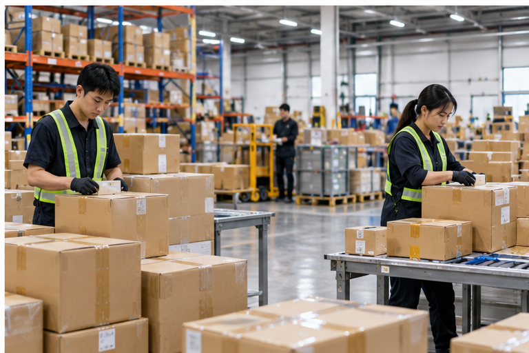 1688 packages from multiple suppliers sorted in a China warehouse