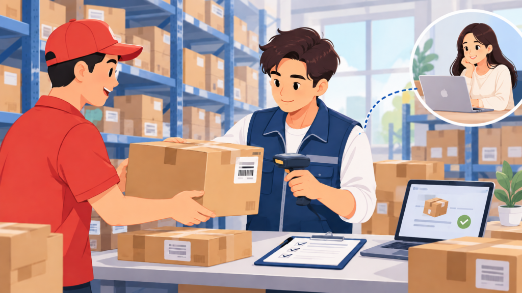1688 warehouse receiving a domestic supplier package in China
