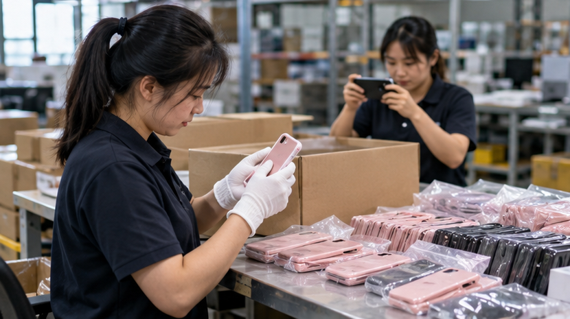 1688 warehouse staff checking product quantity color and condition before shipping