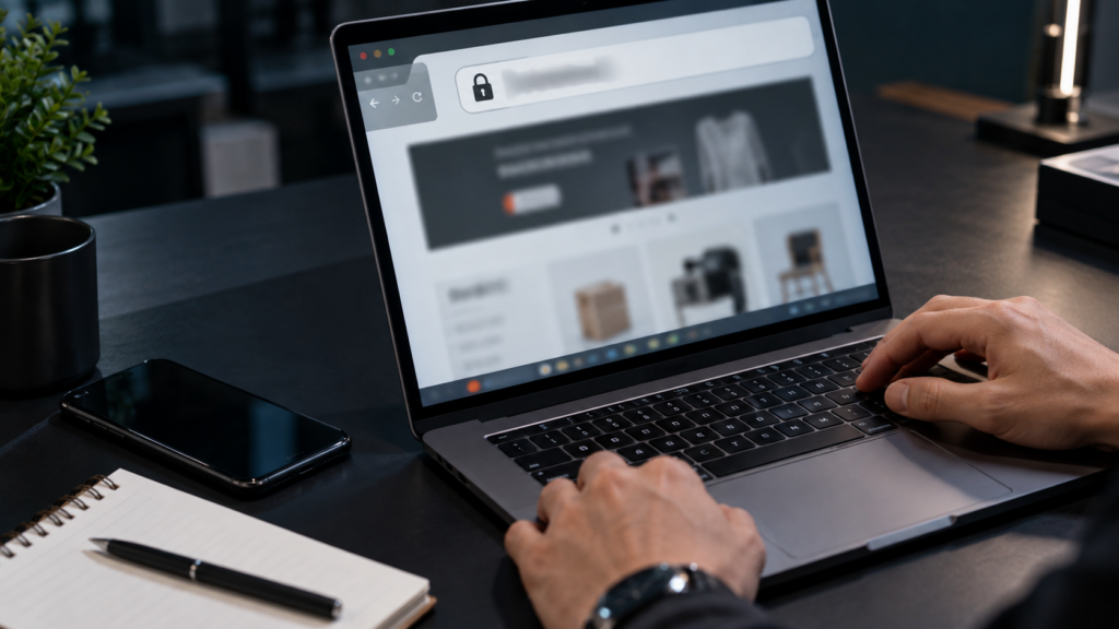 Buyer checking the website domain before using the 1688 official website