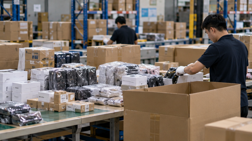 China warehouse holding multiple 1688 supplier orders before package consolidation