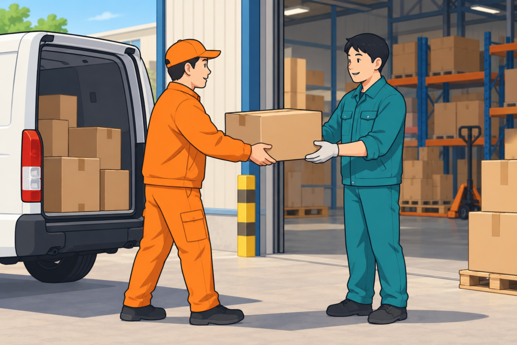 Domestic courier delivering a supplier parcel to a China warehouse