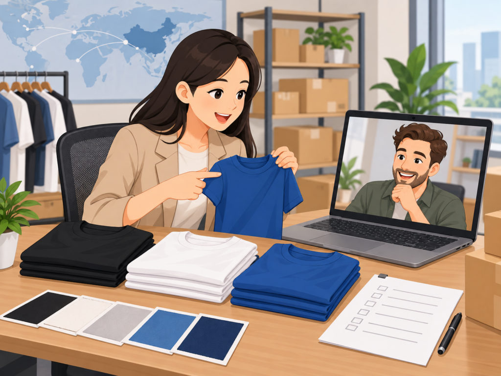 China purchasing agent helping an overseas buyer confirm mixed colors and sizes for a 1688 wholesale order