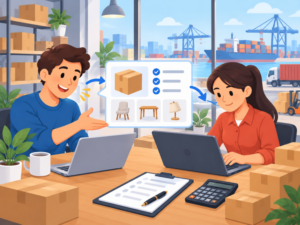 Overseas buyer sending 1688 product links and order requirements to a China purchasing agent